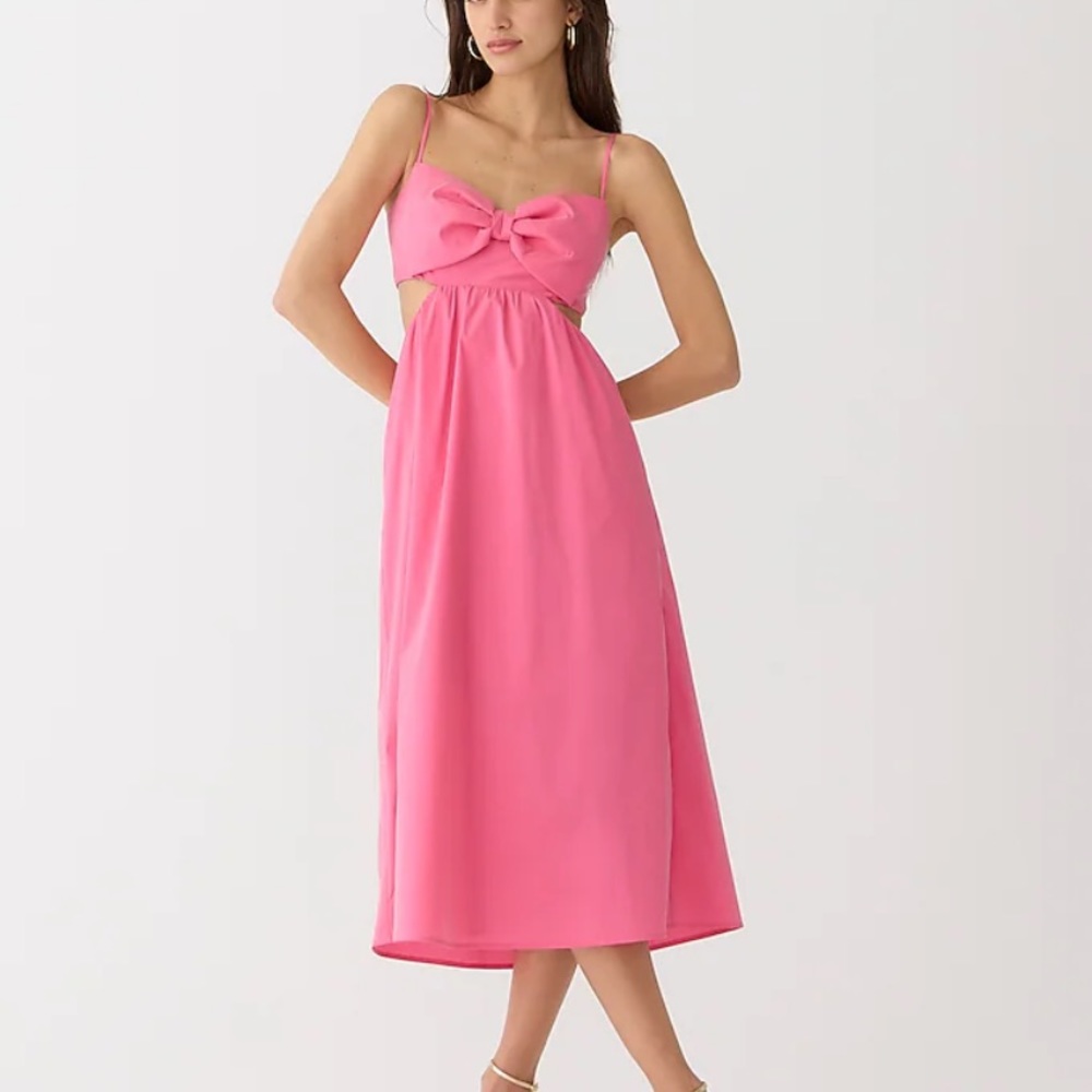 J. Crew Collection bow-front cutout midi dress in stretch taffeta Fuschia 2